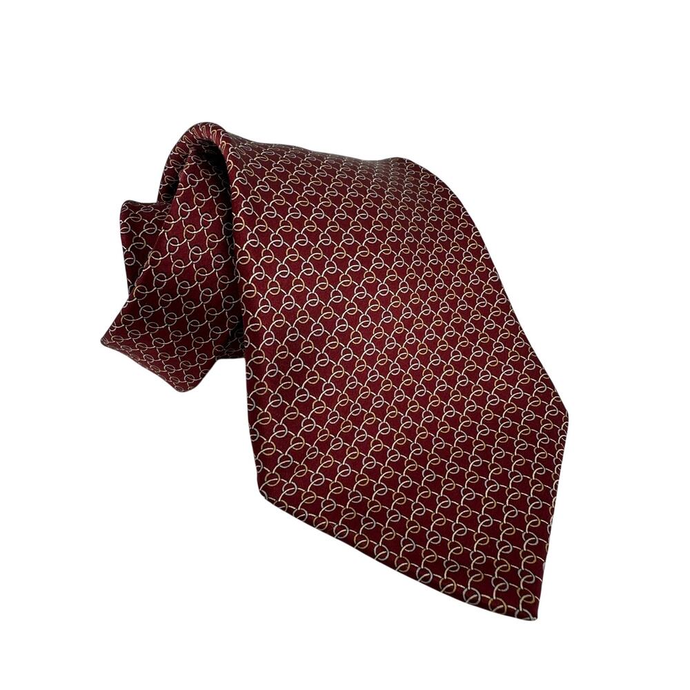 Zylos George Machado Burgundy Silk Necktie Chain Link Pattern Wide Classic
